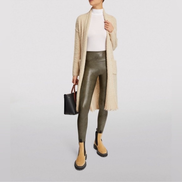 SPANX Pants - NWT Spanx Faux Leather Croc Olive Shine Leggings Womens Sz Small